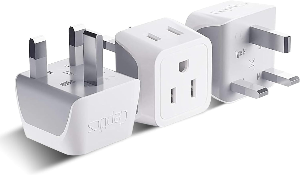 Ceptics 2 in 1 UK Adapters for Travel, Dual USA Input, Grounded, Pack of 3