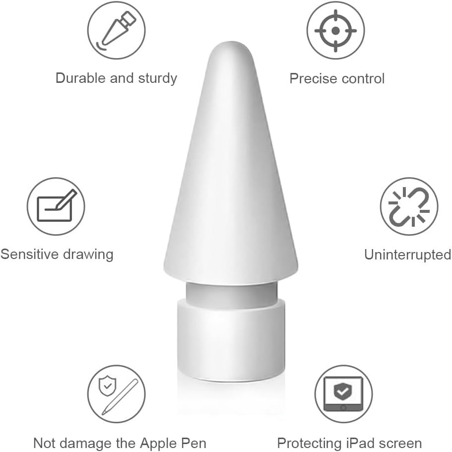 Replacement Tips for Apple Pencil 1st Generation/ 2nd Generation Tips, iPad Pencil Nibs Accessories for Apple Pen Pro/USB-C/ 1/2 Gen(8 Pack)