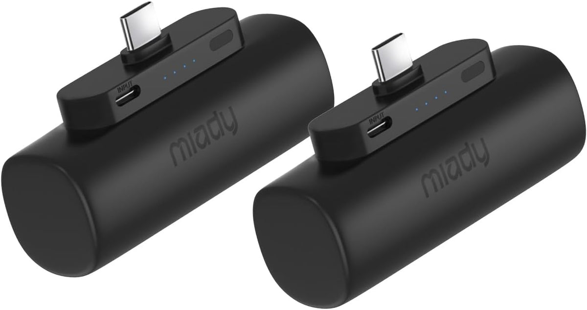 Miady 2-Pack Mini Portable Charger Built-in USB C Connector Small PowerBank