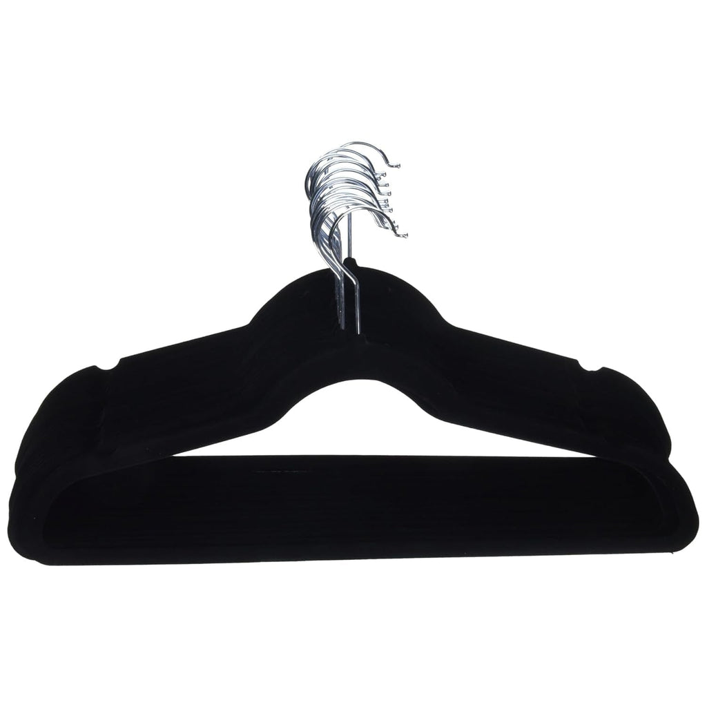 Amazon Basics Slim Velvet Non-Slip Space Saving Suit Clothes Hangers, Sturdy Construction, Navy Blue/Rose Gold, 50-Pack