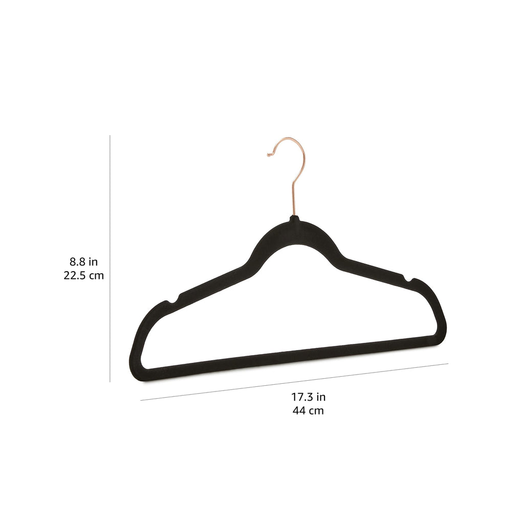 Amazon Basics Slim Velvet Non-Slip Space Saving Suit Clothes Hangers, Sturdy Construction, Navy Blue/Rose Gold, 50-Pack