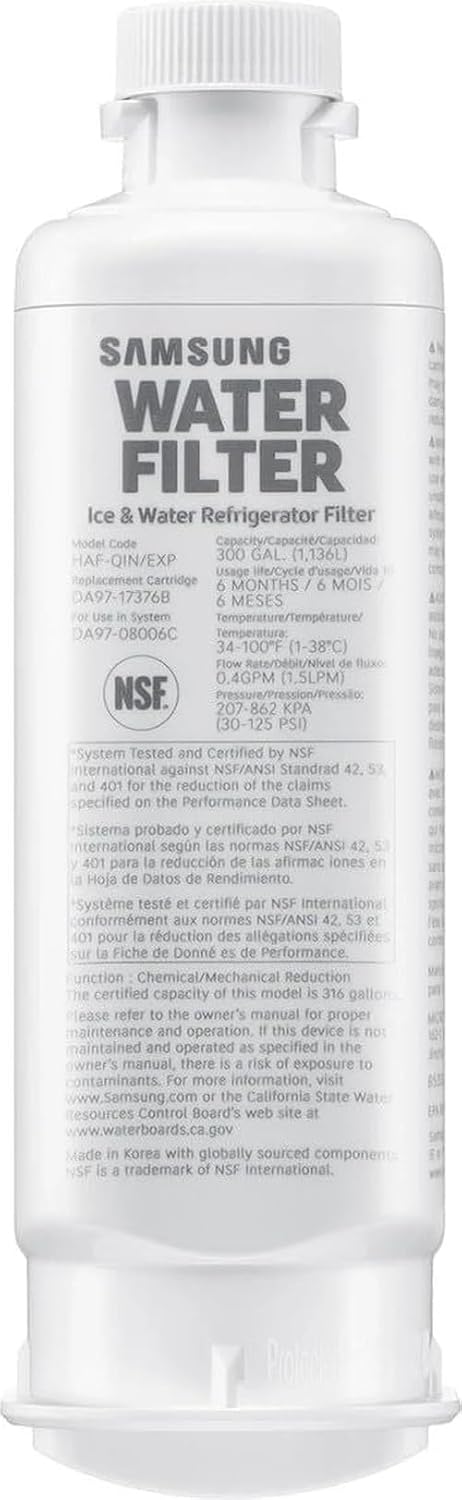Samsung HAF-QIN/EXP Genuine Refrigerator Water Filter, Reduces 99% of Harmful Contaminants for Clean, Clear Drinking Water, 6-Month Life, Easy Install, Pack of 1