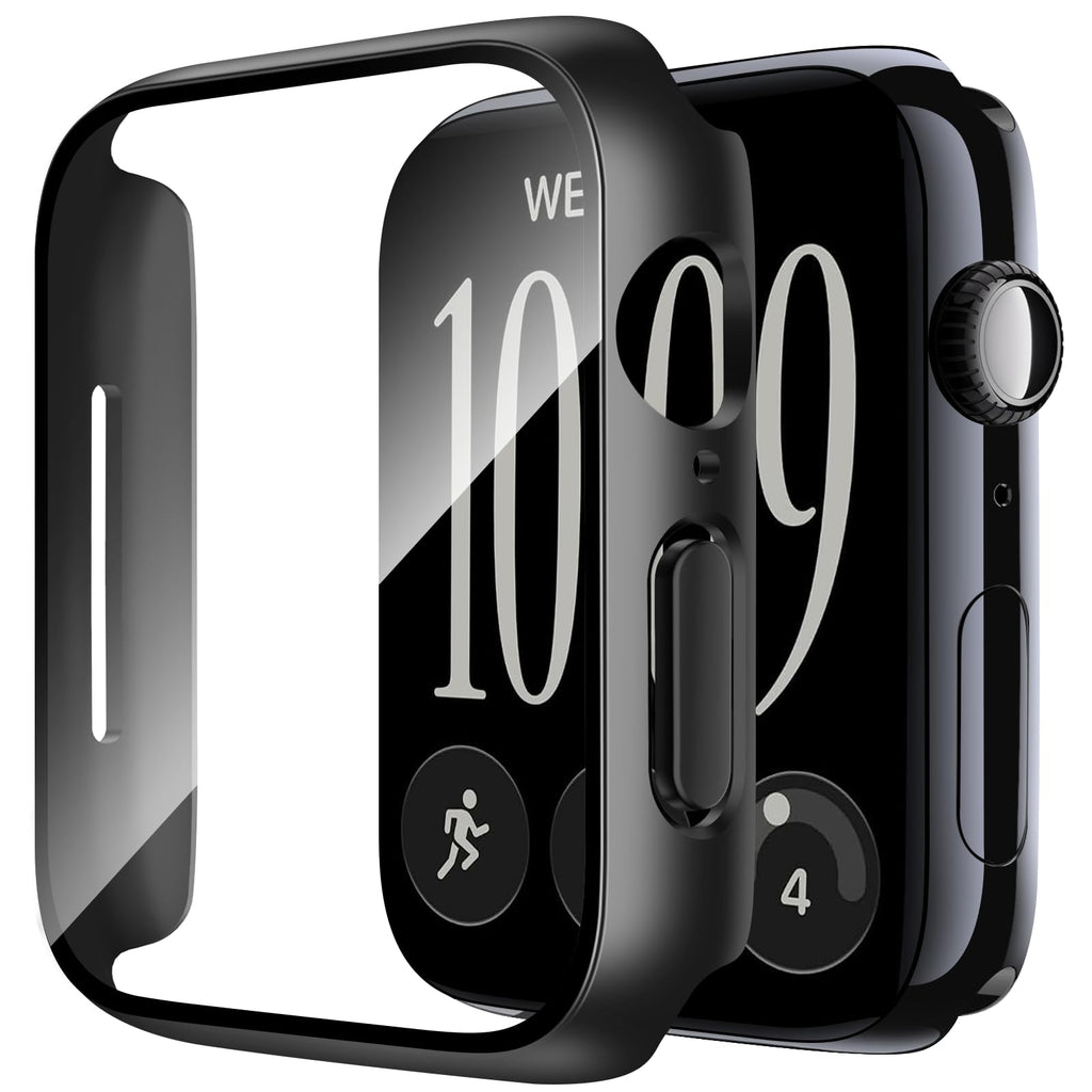 Smiling 2 Pack Case Compatible with Apple Watch Series 9/8/7 41mm with Tempered Glass Screen Protector, Hard PC Case Overall Protective Cover- 1 Silver + 1 Transparent