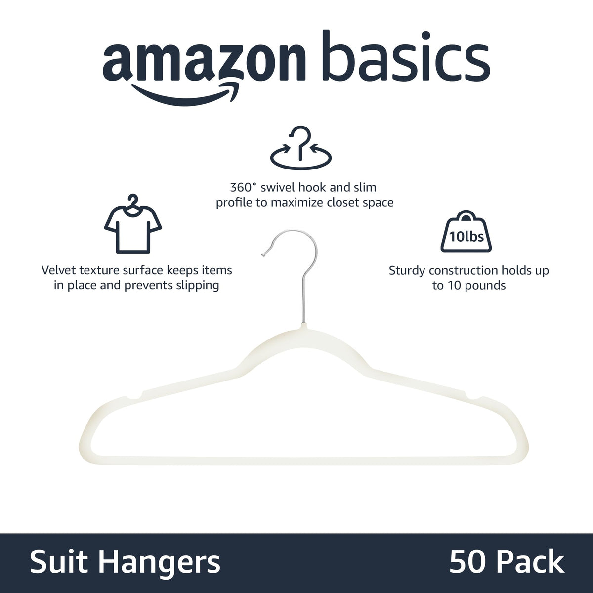 Amazon Basics Slim Velvet Non-Slip Space Saving Suit Clothes Hangers, Sturdy Construction, Navy Blue/Rose Gold, 50-Pack