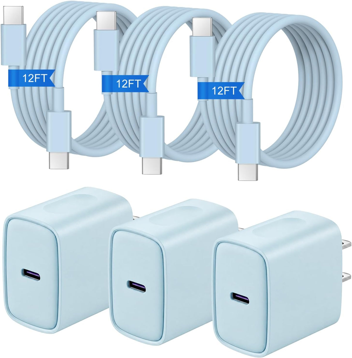iPhone Duo Charger, iPhone 18 17 16 15 Charger Fast Charging 12FT-Blue