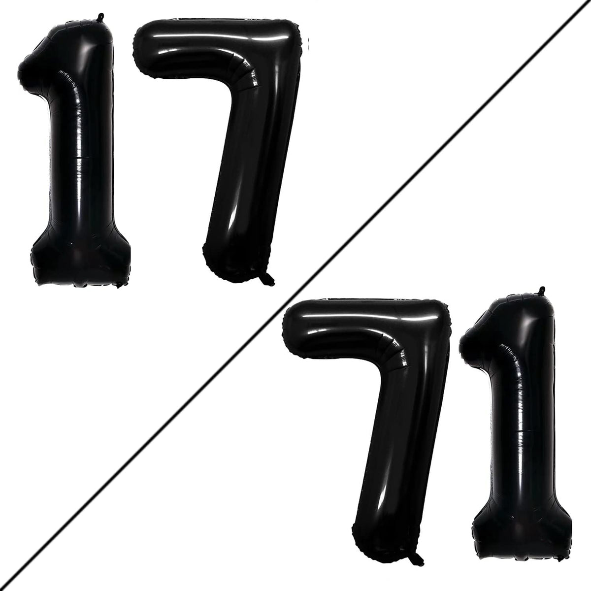 GOER Number 17 Balloons for 17th Birthday Sweet 17 Party Decorations,42 Inch Jumbo Foil Helium 71 Balloons for 71st Birthday Party Decoration (Black)