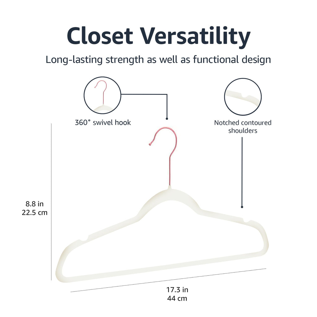 Amazon Basics Slim Velvet Non-Slip Space Saving Suit Clothes Hangers, Sturdy Construction, Navy Blue/Rose Gold, 50-Pack