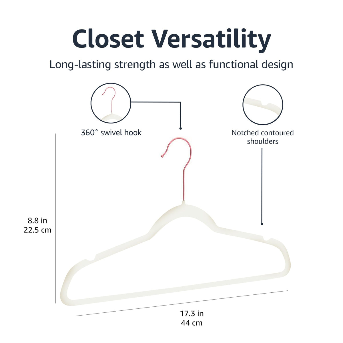 Amazon Basics Slim Velvet Non-Slip Space Saving Suit Clothes Hangers, Sturdy Construction, Navy Blue/Rose Gold, 50-Pack
