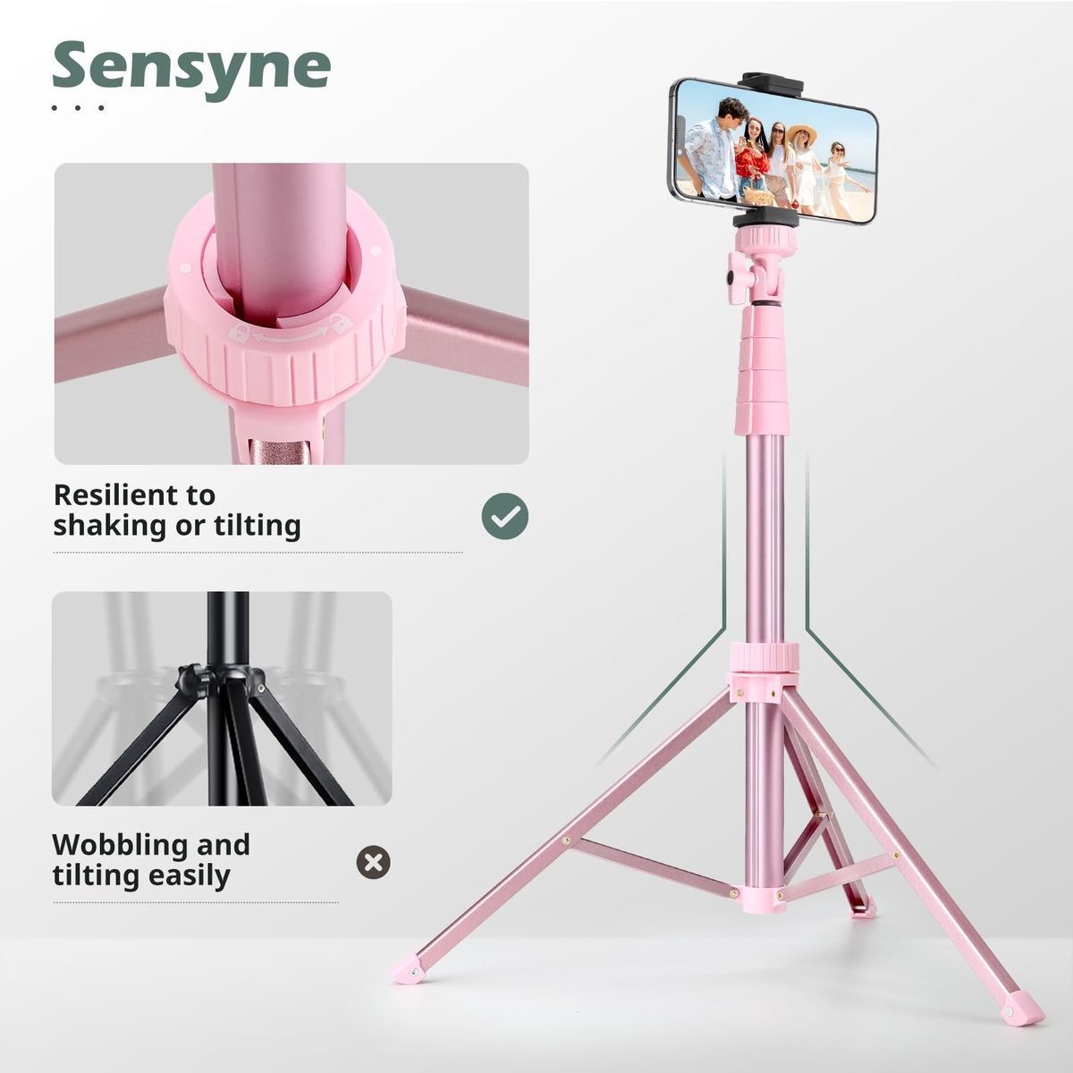 SENSYNE 62" Phone Tripod, Extendable Selfie Stick with Wireless Remote