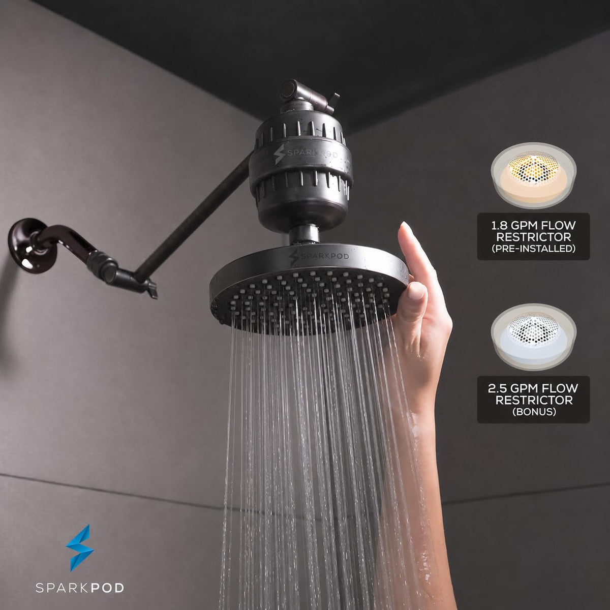 SparkPod Rain Shower Head, 6 Inch Round, Luxury Polished Chrome Finish