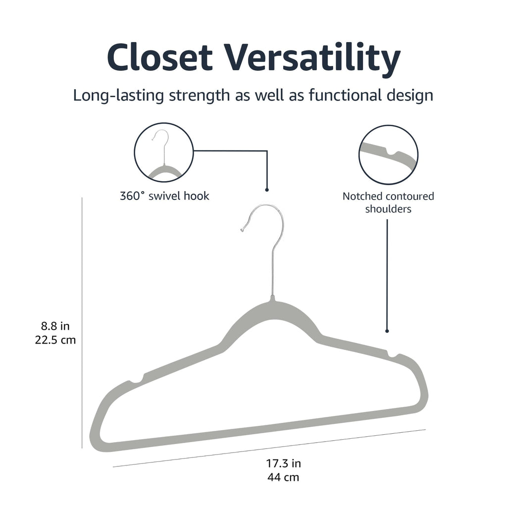 Amazon Basics Slim Velvet Non-Slip Space Saving Suit Clothes Hangers, Sturdy Construction, Navy Blue/Rose Gold, 50-Pack