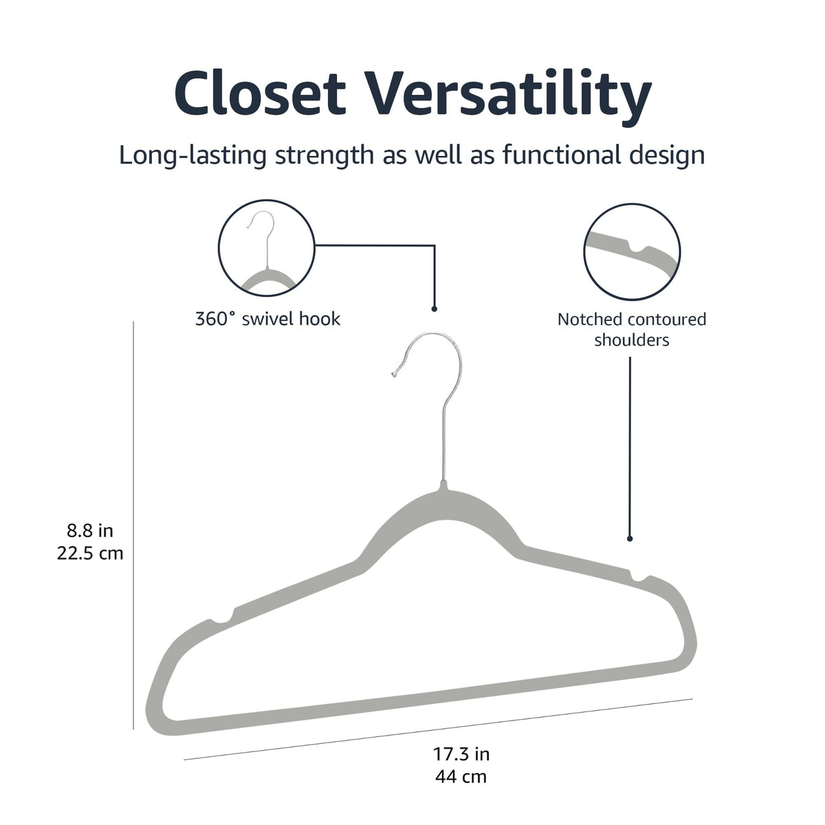 Amazon Basics Slim Velvet Non-Slip Space Saving Suit Clothes Hangers, Sturdy Construction, Navy Blue/Rose Gold, 50-Pack