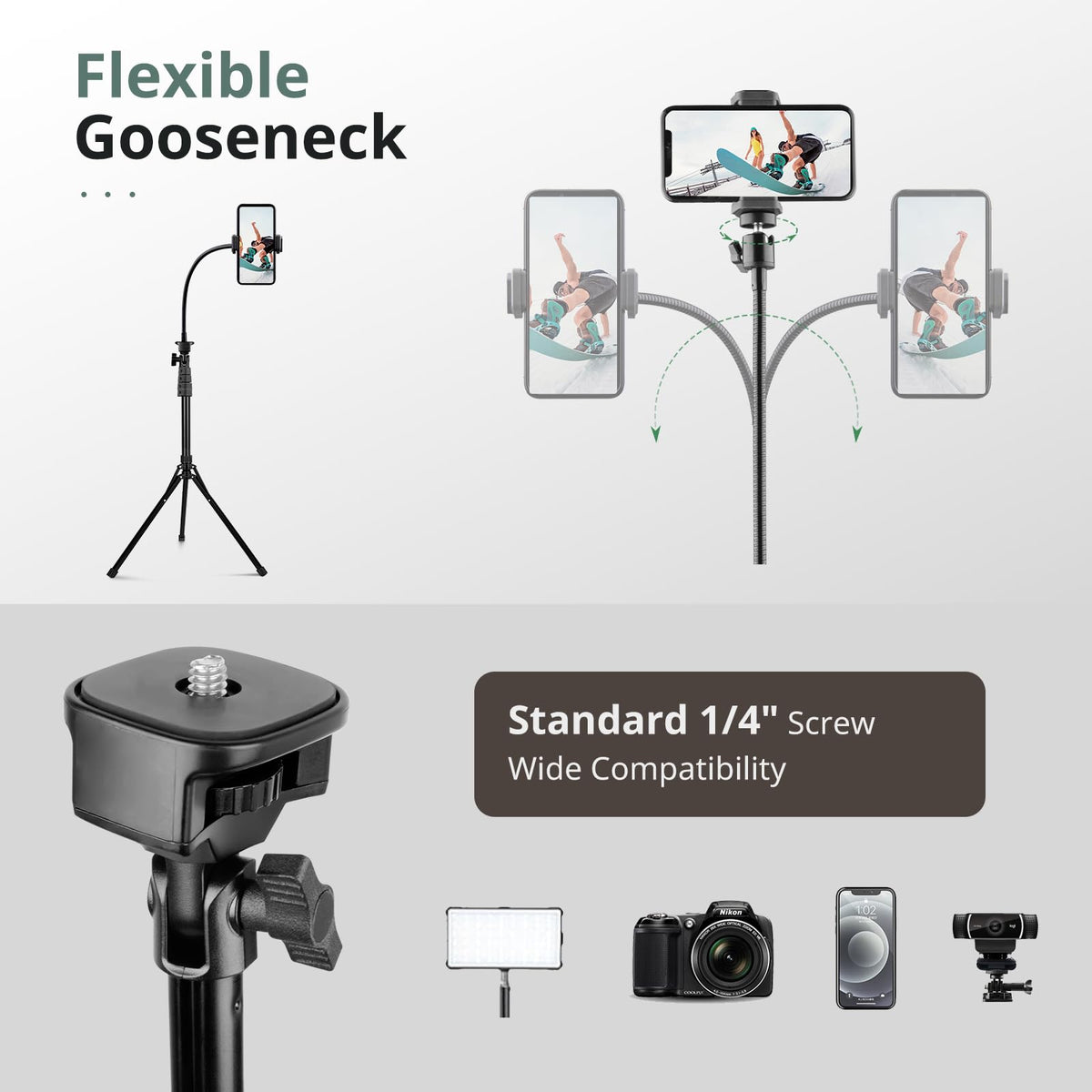 SENSYNE 62" Phone Tripod, Extendable Selfie Stick with Wireless Remote
