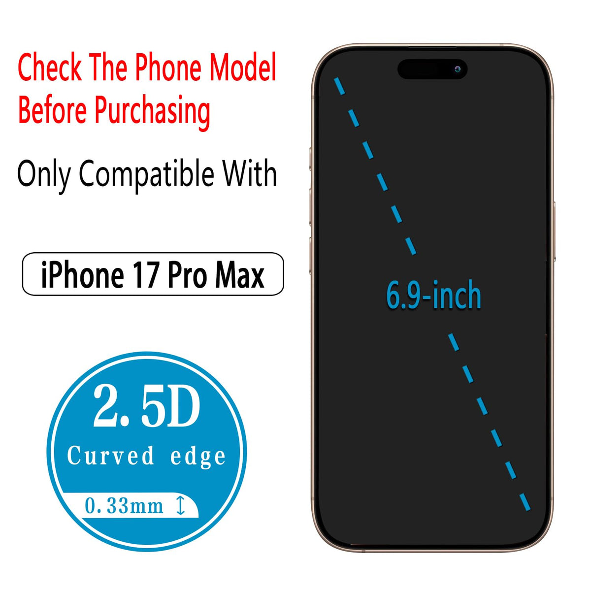 2 Pack Screen Protector for iPhone 16 Pro Max Tempered Glass