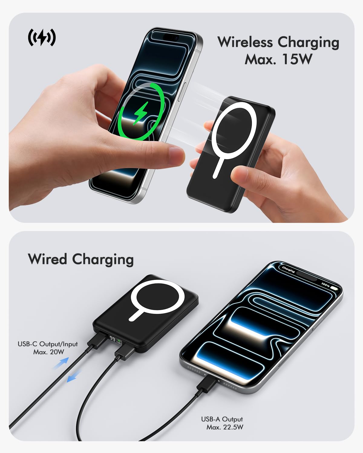 podoru for Magsafe Power Bank, 10000mAh Slim Magnetic Portable Charger