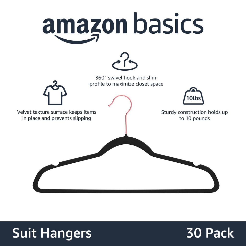Amazon Basics Slim Velvet Non-Slip Space Saving Suit Clothes Hangers, Sturdy Construction, Navy Blue/Rose Gold, 50-Pack