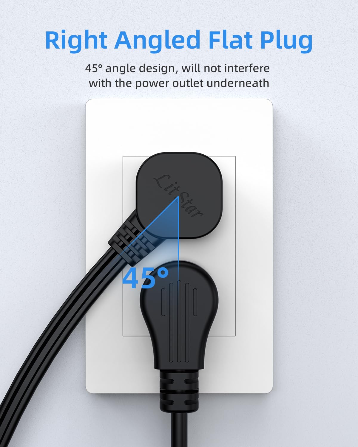 Flat Plug Extension Cord with 3 Outlets - 6Ft Low Profile Indoor 3 Prong Grounded Power Strip for Home Office & Travel - 16 AWG 13A/1625W, Black