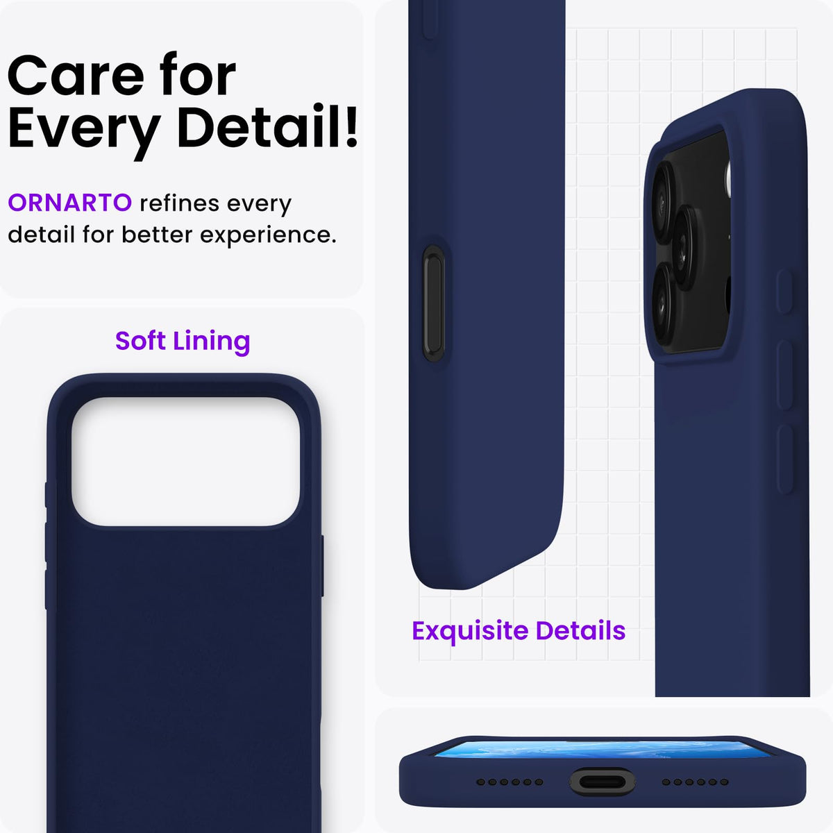 ORNARTO for iPhone 18 Pro Max Case, Liquid Silicone, Cloud Blue