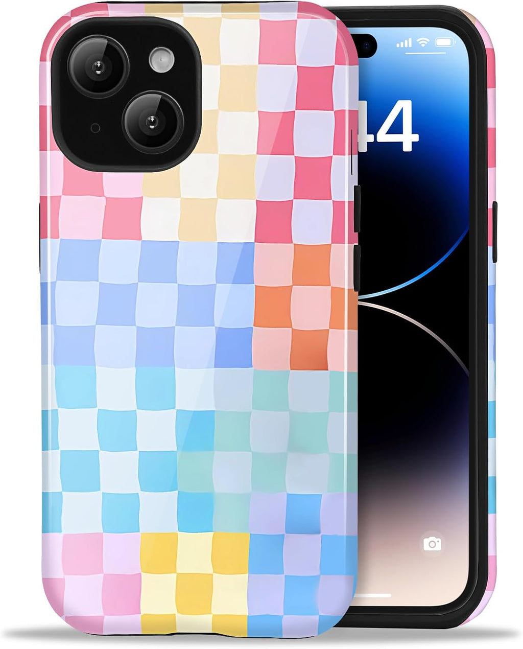 for iPhone 15 Cute Checkered Phone Case, Colorful