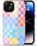 for iPhone 15 Cute Checkered Phone Case, Colorful