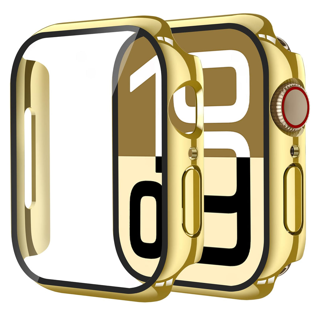 Smiling 2 Pack Case Compatible with Apple Watch Series 9/8/7 41mm with Tempered Glass Screen Protector, Hard PC Case Overall Protective Cover- 1 Silver + 1 Transparent