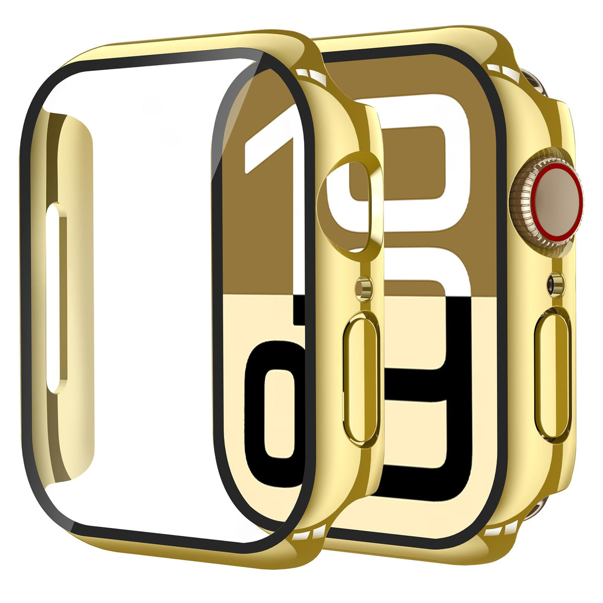 Smiling 2 Pack Case Compatible with Apple Watch Series 9/8/7 41mm with Tempered Glass Screen Protector, Hard PC Case Overall Protective Cover- 1 Silver + 1 Transparent