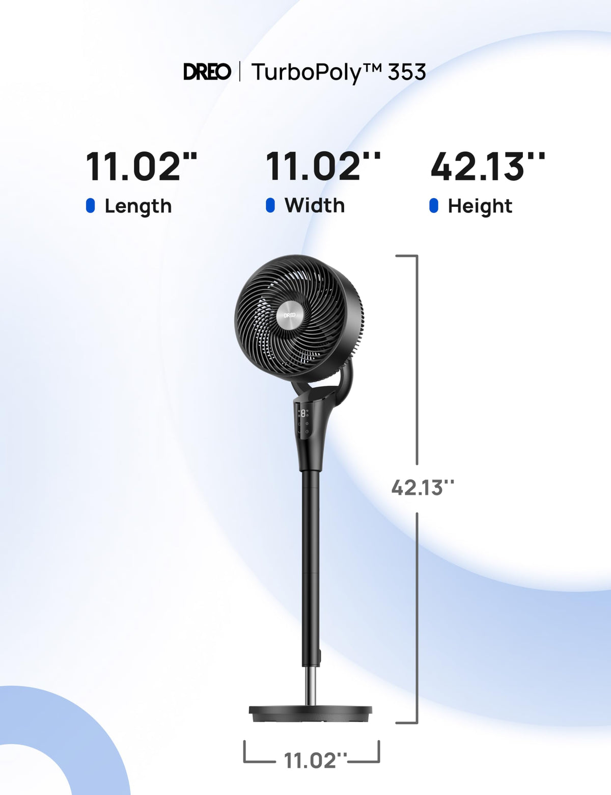 DREO Pedestal Fan for Bedroom, 100ft Airflow, Quiet DC Motor Standing Fan