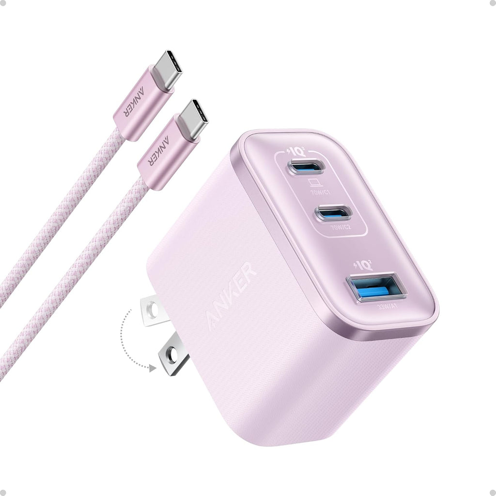 Anker Nano 70W Max 3-Port Fast Charger USB C, Type C Charger Fast Charging