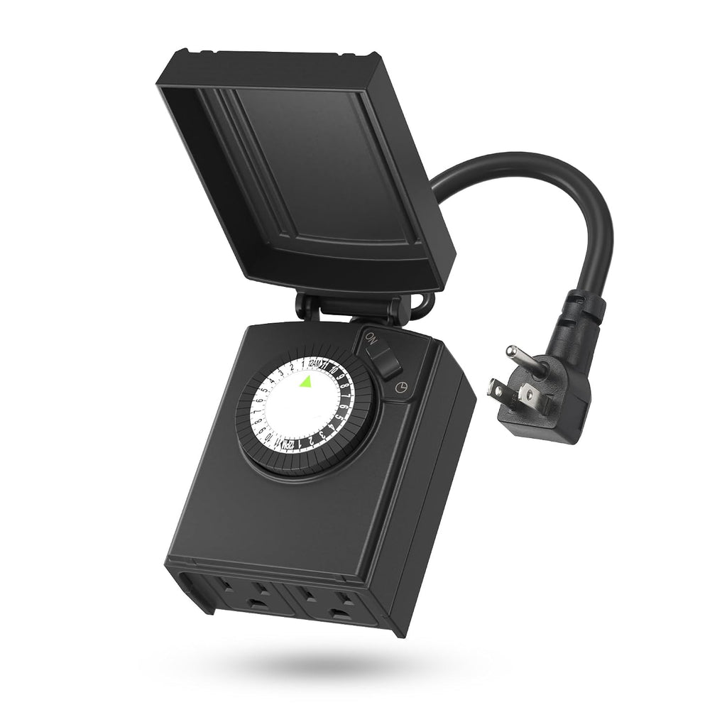 BN-LINK Outdoor 24-Hour Mechanical Timer Outlet, 2 Grounded Outlets