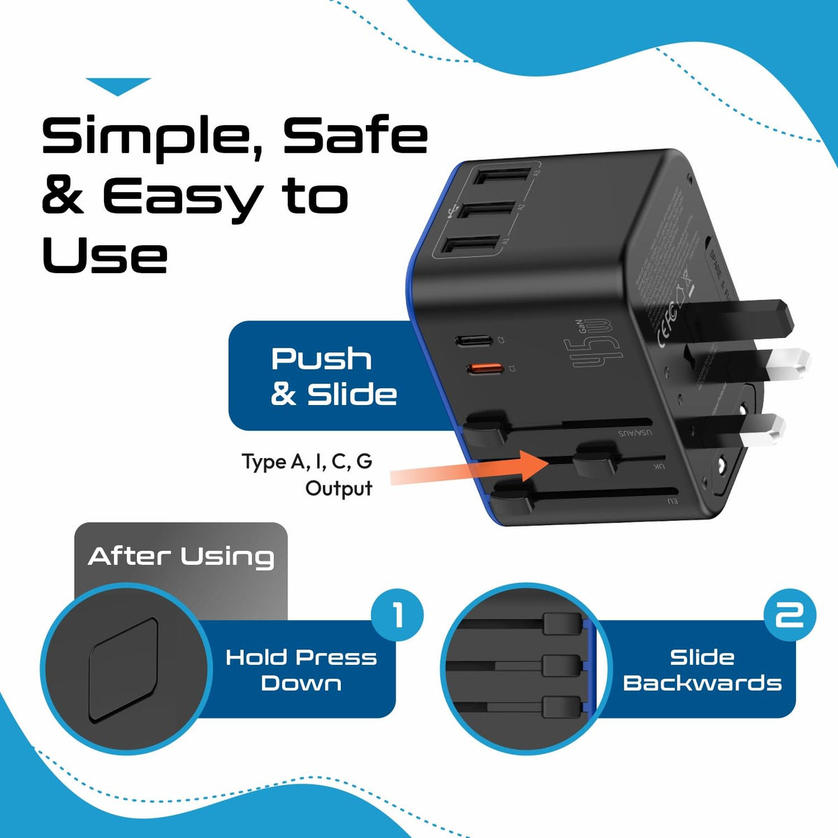 Ceptics 2 in 1 UK Adapters for Travel, Dual USA Input, Grounded, Pack of 3