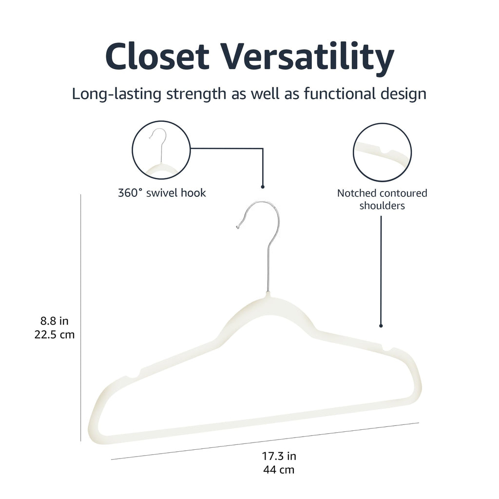 Amazon Basics Slim Velvet Non-Slip Space Saving Suit Clothes Hangers, Sturdy Construction, Navy Blue/Rose Gold, 50-Pack
