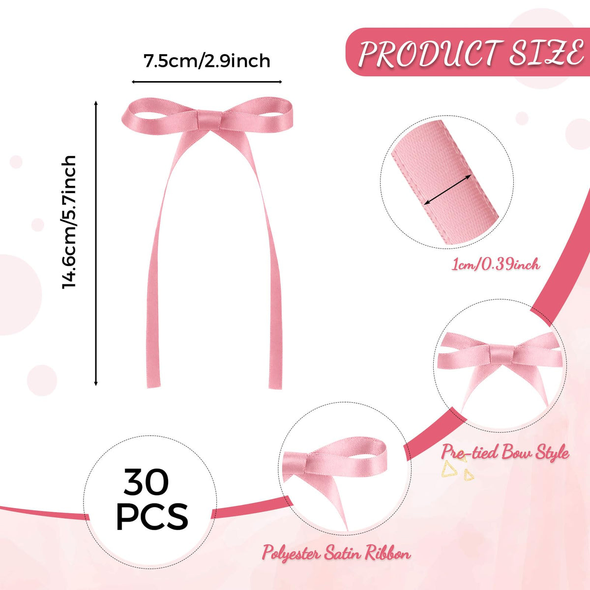 30 Pack Bow Cake Toppers Pink Ribbon Bows for Cake Back to School Decor