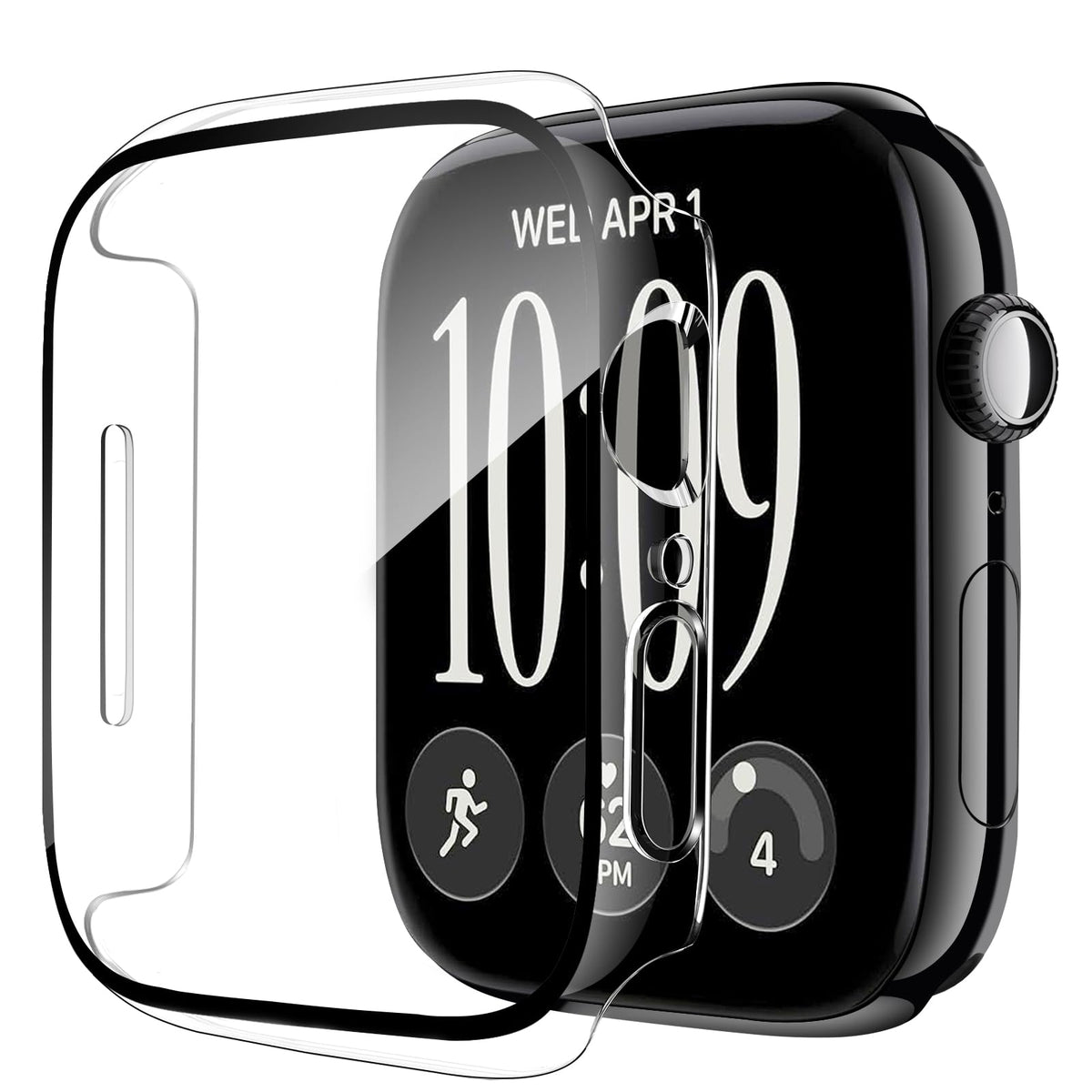 Smiling 2 Pack Case Compatible with Apple Watch Series 9/8/7 41mm with Tempered Glass Screen Protector, Hard PC Case Overall Protective Cover- 1 Silver + 1 Transparent