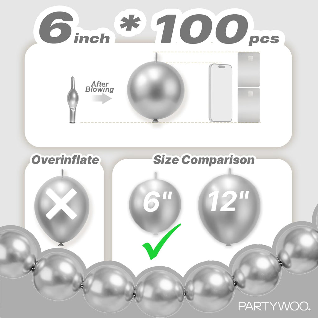 PartyWoo Metallic Gold Linking Balloons 100pcs 6 Inch Gold Link Balloons
