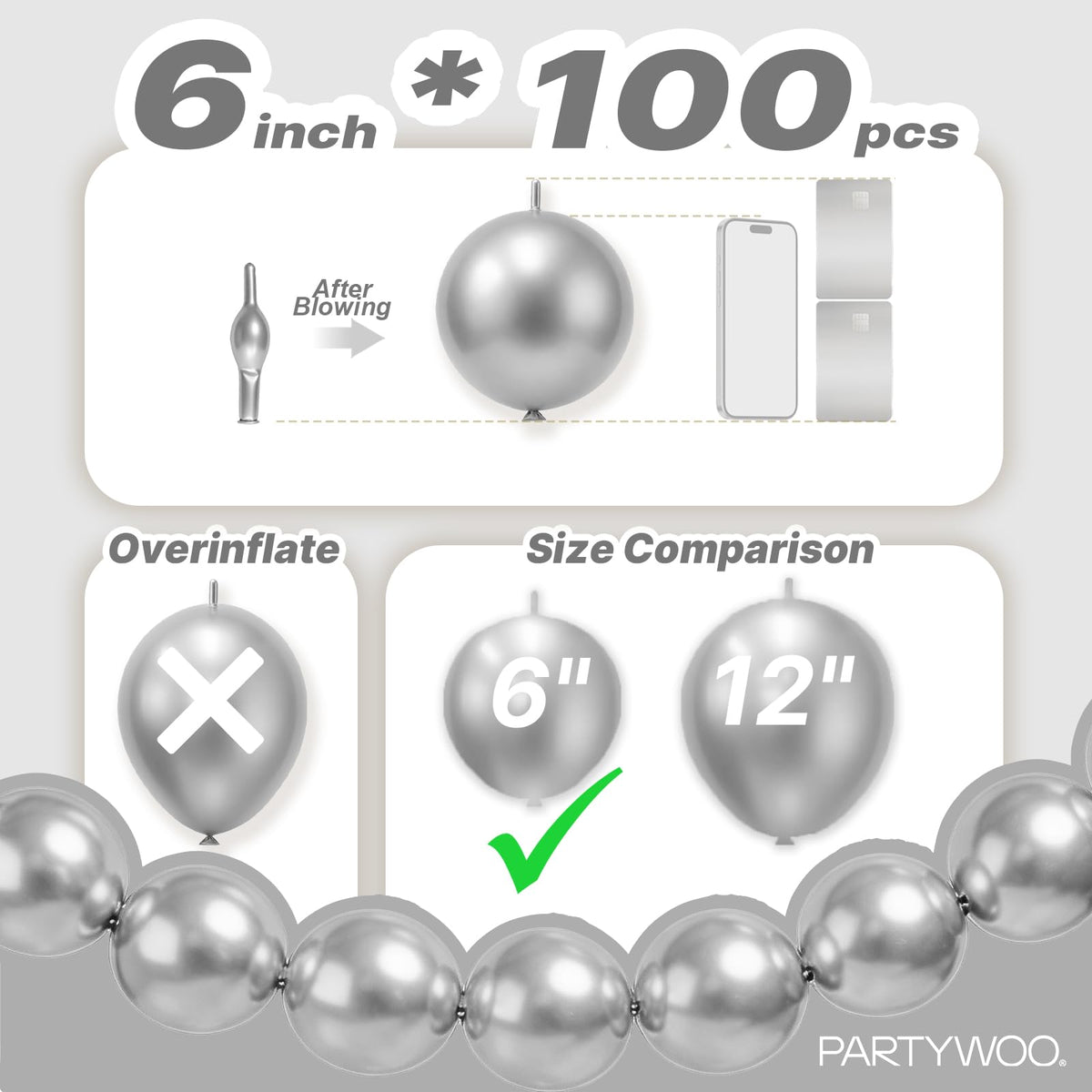 PartyWoo Metallic Gold Linking Balloons 100pcs 6 Inch Gold Link Balloons
