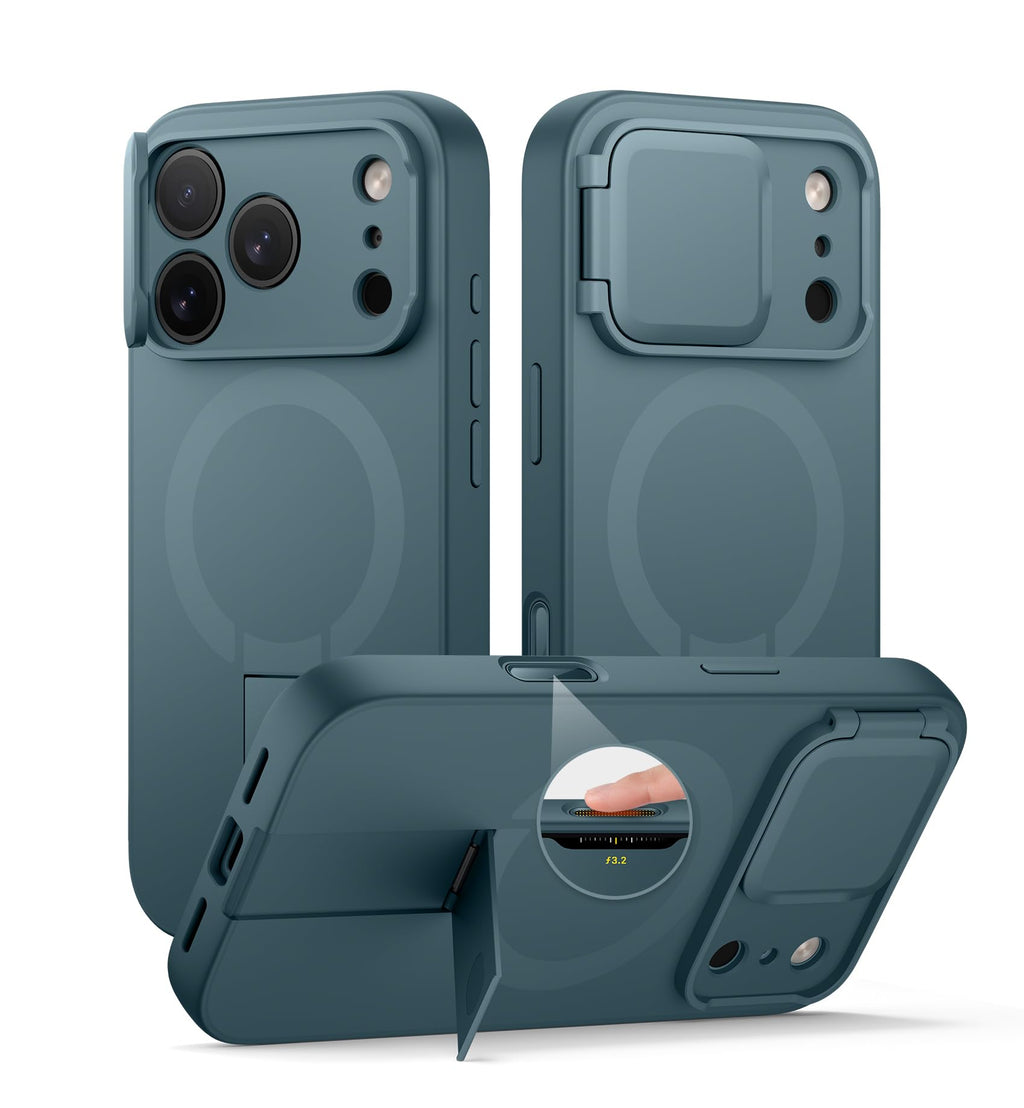SURITCH for iPhone 17 Pro Max Case with Camera Control Cover, Camera Cover and Adjustable Kickstand, Compatible with MagSafe, Shockproof Bumper Protective Cases 6.9 Inch, Black