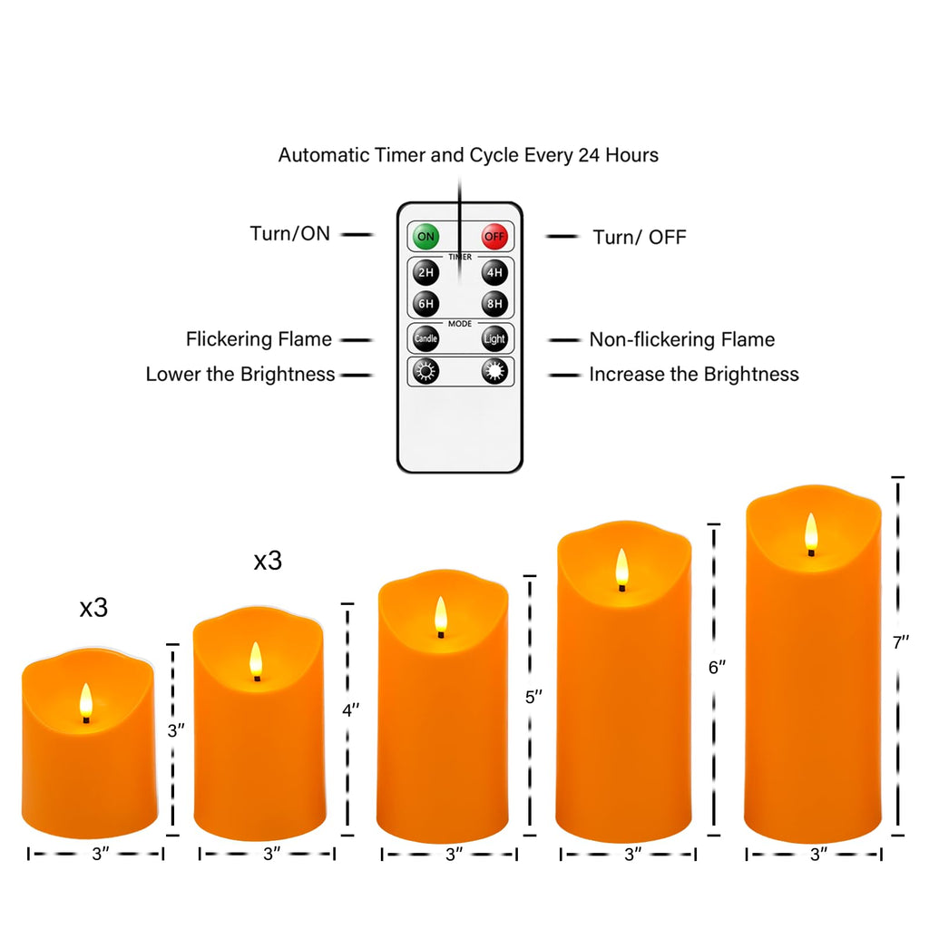 Nimiko Flameless Candles with Remote, Battery Operated Flickering Flameless Candles, LED Candles with Timer 2/4/6/8H, Realistic Drop Wax flameless Candle Set of 9 (D3 x H 3" 4" 5" 6" 7") (Black)