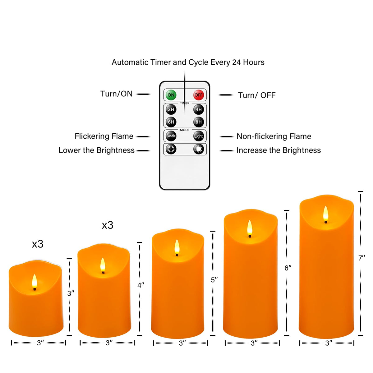 Nimiko Flameless Candles with Remote, Battery Operated Flickering Flameless Candles, LED Candles with Timer 2/4/6/8H, Realistic Drop Wax flameless Candle Set of 9 (D3 x H 3" 4" 5" 6" 7") (Black)