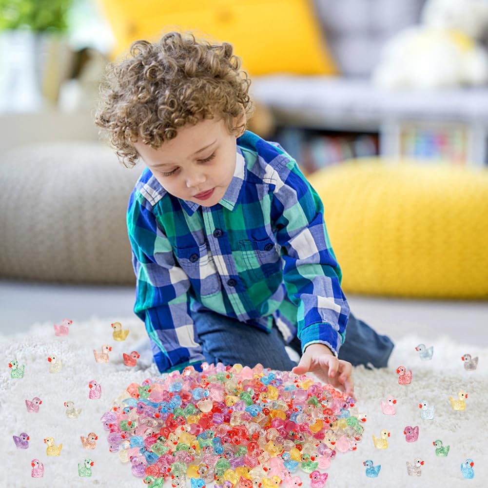 GWAHSA 240pcs Luminous Mini Resin Ducks, Tiny Animals Bulk Glow in The Dark Small Plastic Miniature Ducks Figures for Dollhouse Decor Micro Garden Home Landscape Aquarium Craft Gifts Party Favors Toys