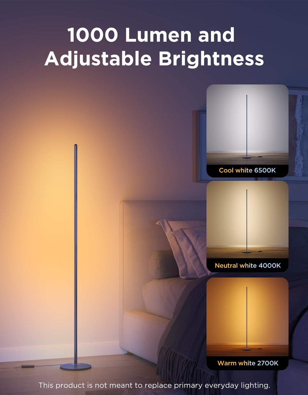 Govee RGBIC Floor Lamp Basic, 1000lm LED Corner Lamp, Champagne