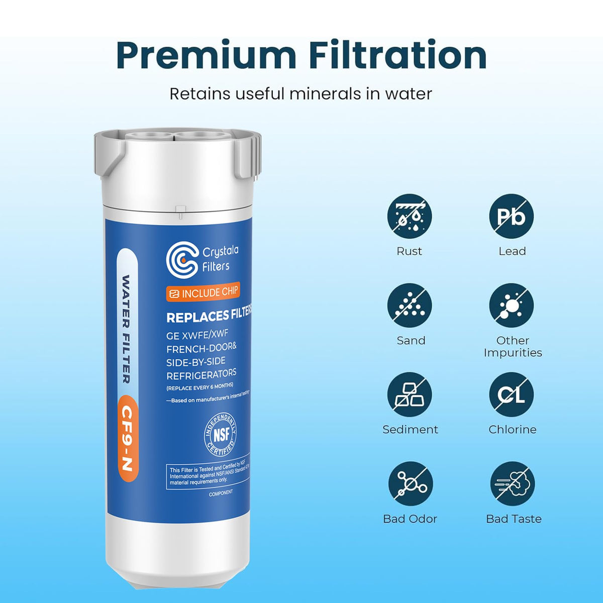 Crystala Filters XWFE (Built-in CHIP) Refrigerator Water Filter 2-Pack