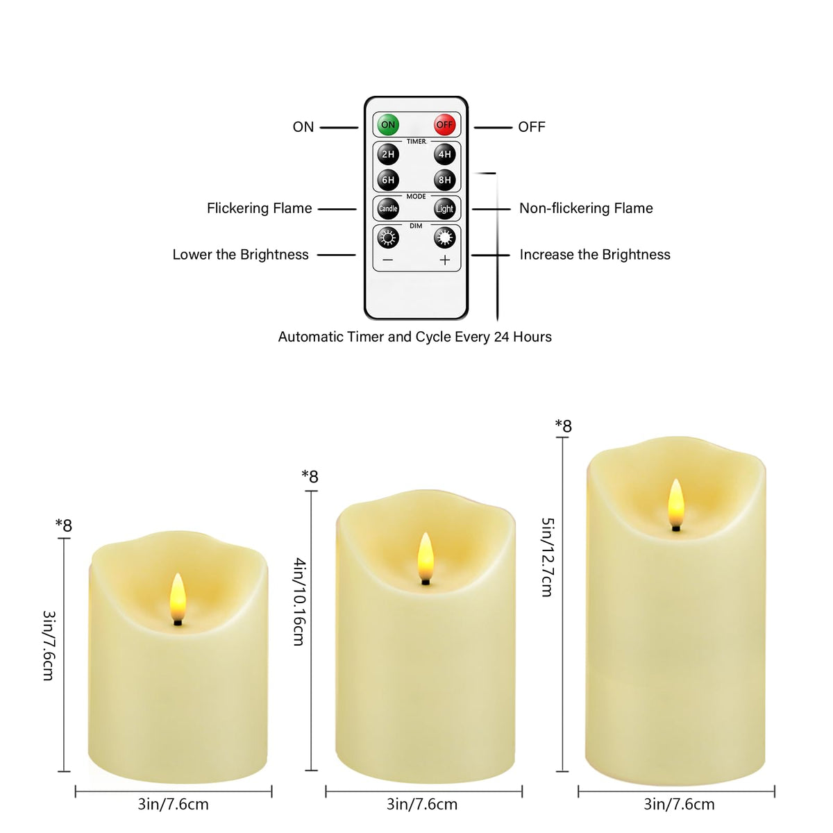 Nimiko Flameless Candles with Remote, Battery Operated Flickering Flameless Candles, LED Candles with Timer 2/4/6/8H, Realistic Drop Wax flameless Candle Set of 9 (D3 x H 3" 4" 5" 6" 7") (Black)
