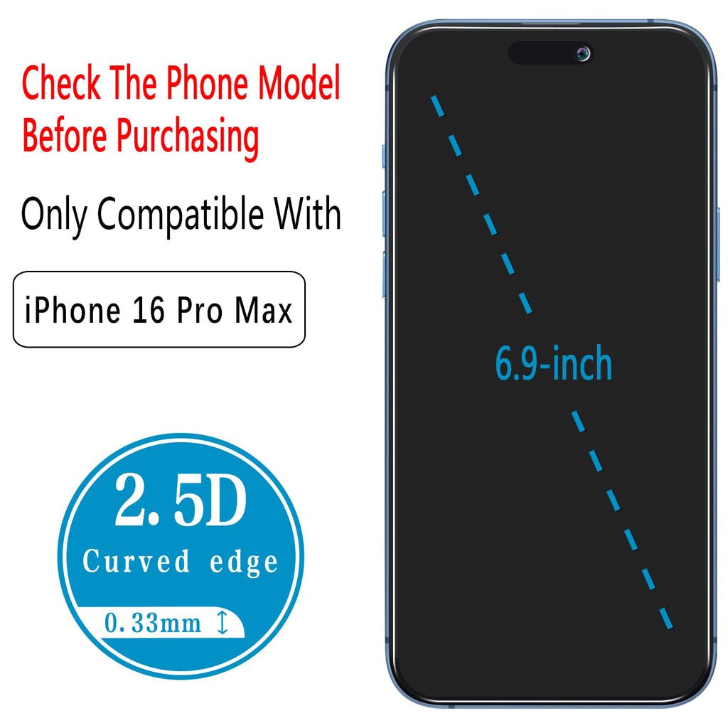 2 Pack Screen Protector for iPhone 16 Pro Max Tempered Glass