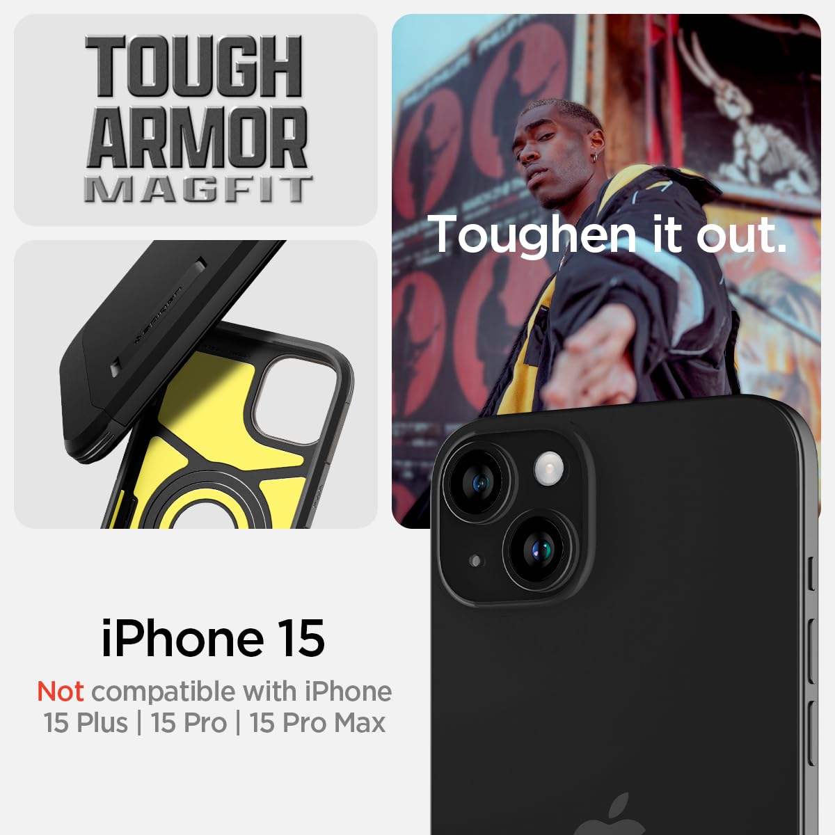 Spigen Tough Armor MagFit for iPhone 15 Pro Case, Metal Slate