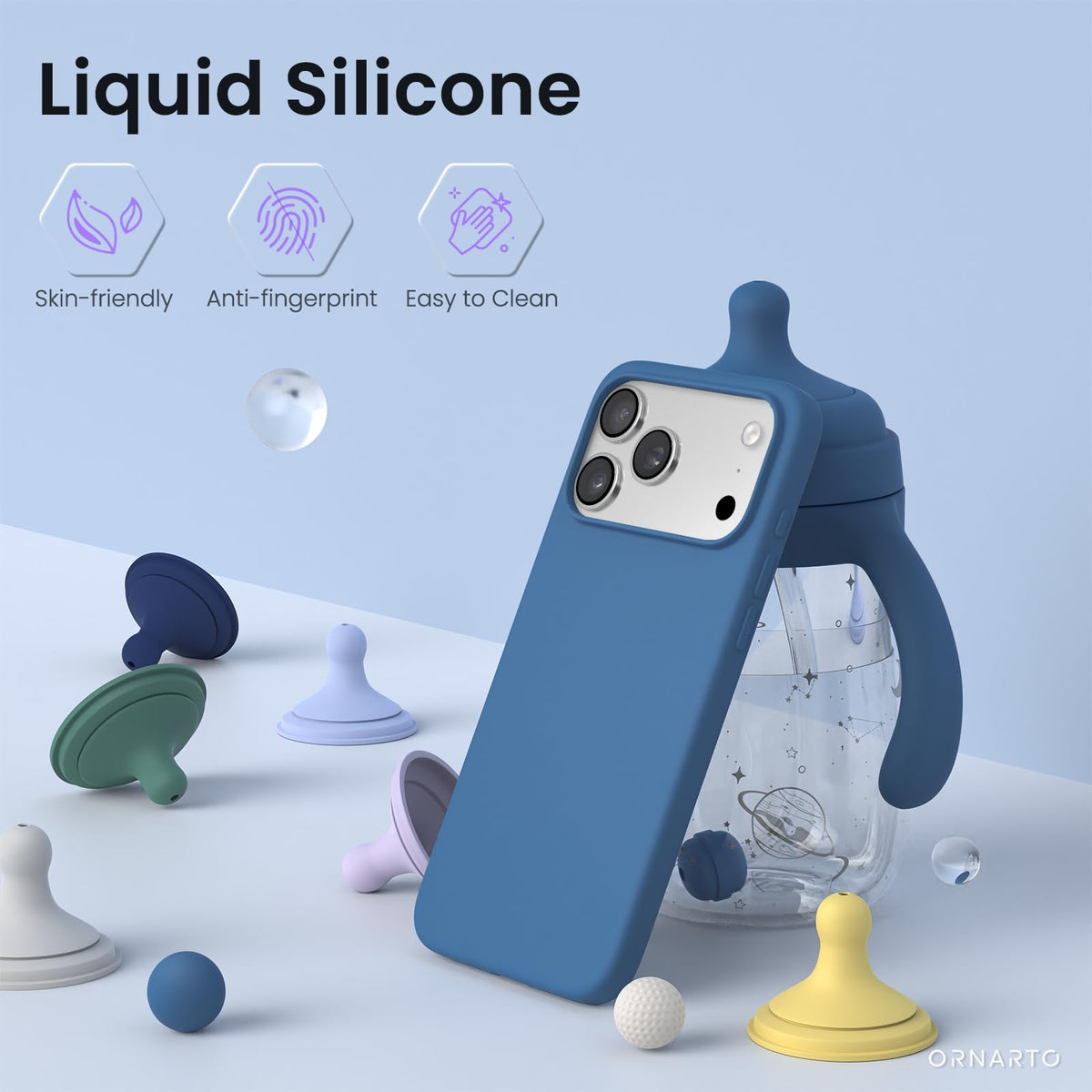 ORNARTO for iPhone 18 Pro Max Case, Liquid Silicone, Cloud Blue