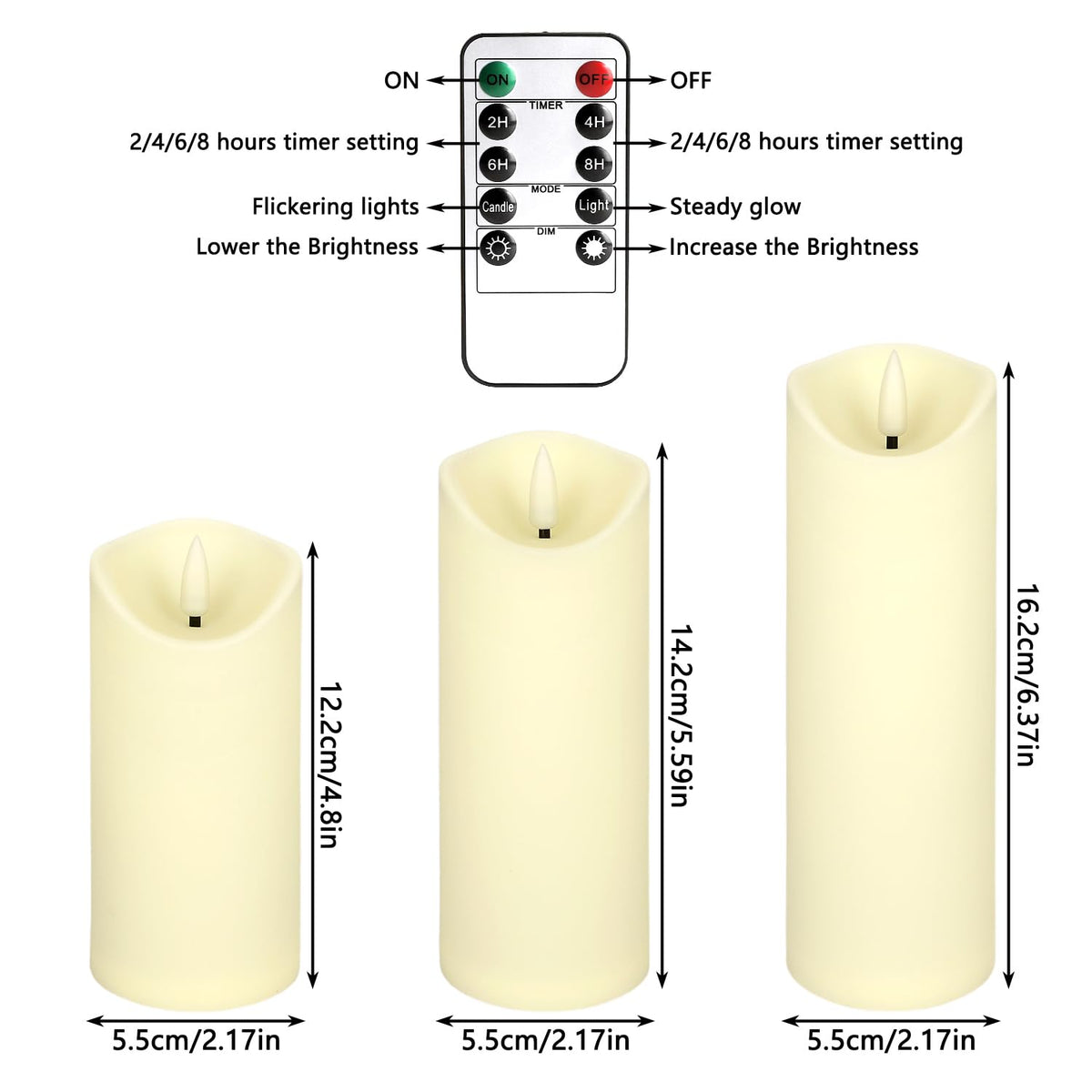YOROXRG Set of 24 Waterproof Outdoor Flameless Candles, LED Candles with 4 Remote and Timer,(H 4" 5" 6" x D 2.2"),for Christmas,Halloween,Wedding,Festival