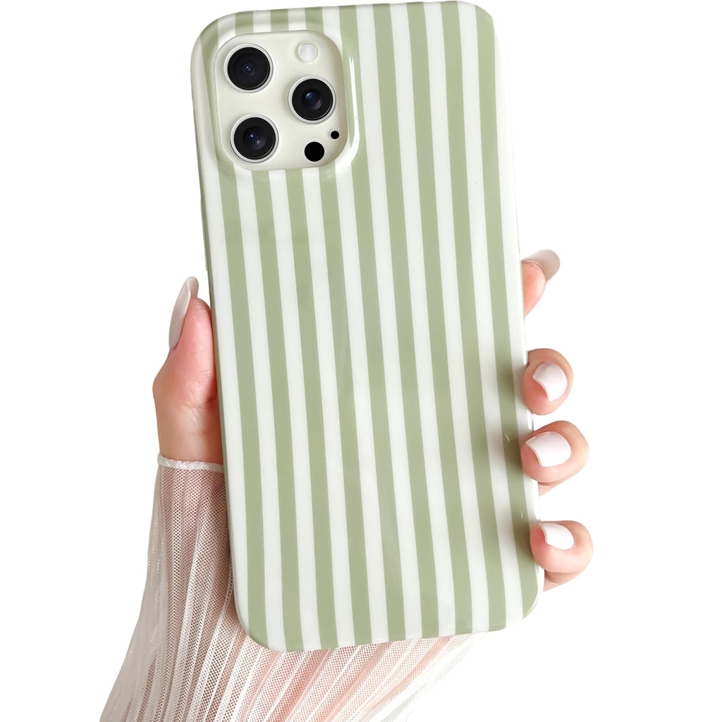 Yeddabox for iPhone 15 Pro Case Cute Striped Phone Case Soft TPU Slim Shockproof Phone Cover for Women Girls, Green and Blue