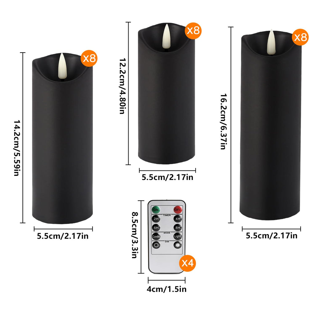 YOROXRG Set of 24 Waterproof Outdoor Flameless Candles, LED Candles with 4 Remote and Timer,(H 4" 5" 6" x D 2.2"),for Christmas,Halloween,Wedding,Festival
