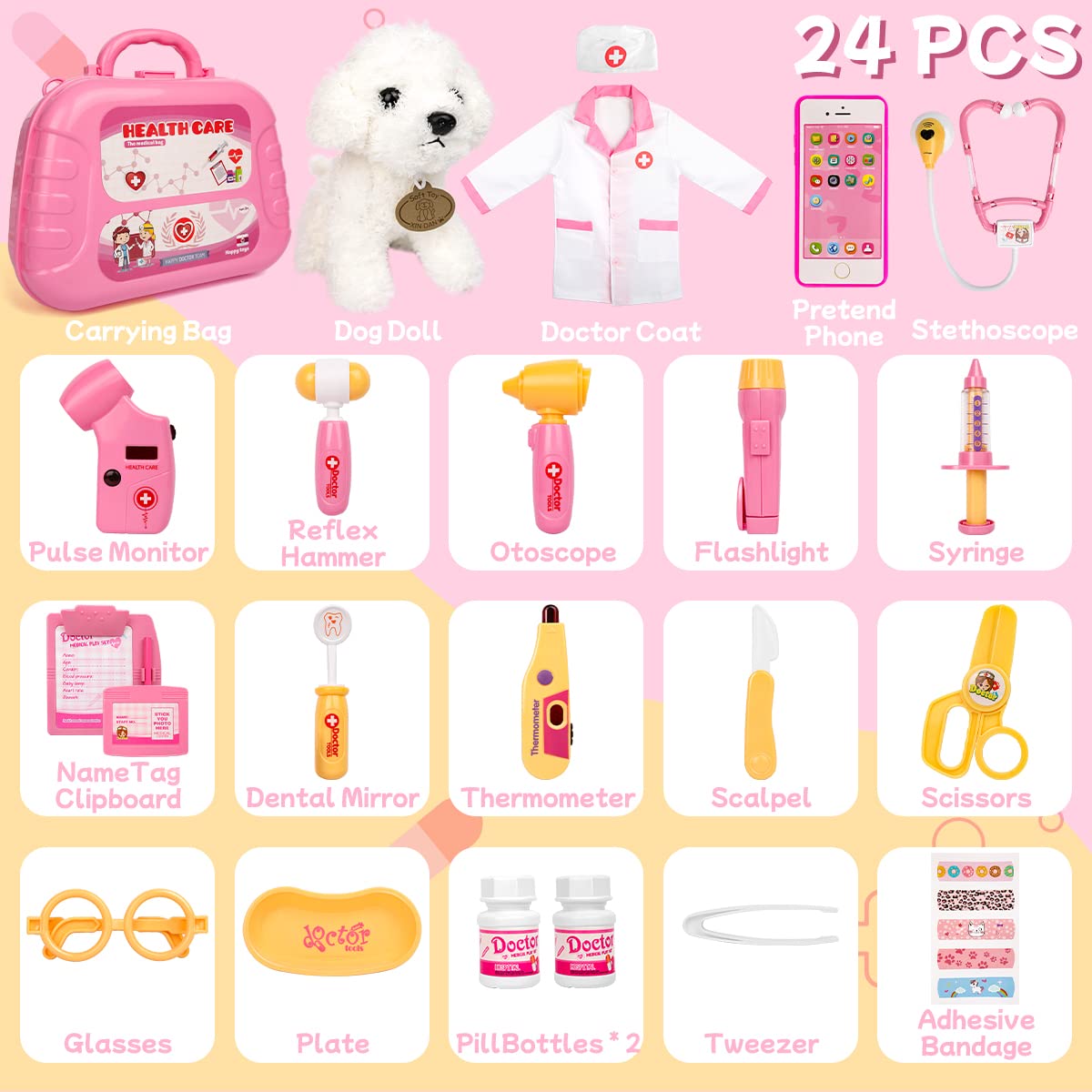 Meland Doctor Kit with Puppy for Girls, Pretend Play Toy Gift for Ages 3–6