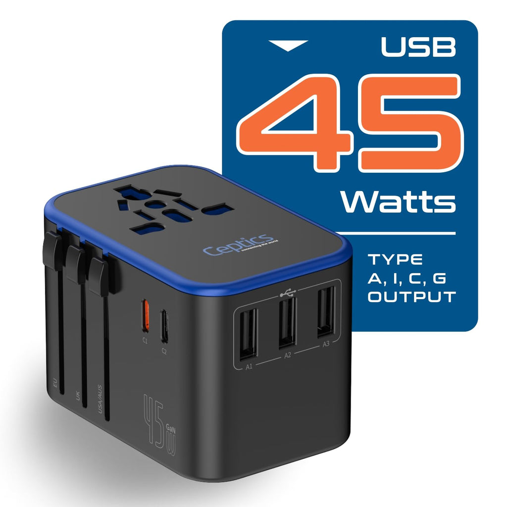 Ceptics 2 in 1 UK Adapters for Travel, Dual USA Input, Grounded, Pack of 3